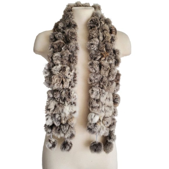Source Unknown Accessories - Rabbit Fur Pom-Pom Collar Scarf